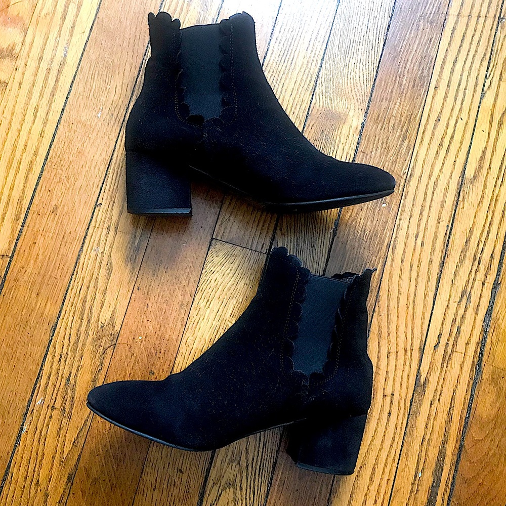 NavyBoot Scalloped Edge Suede Bootie